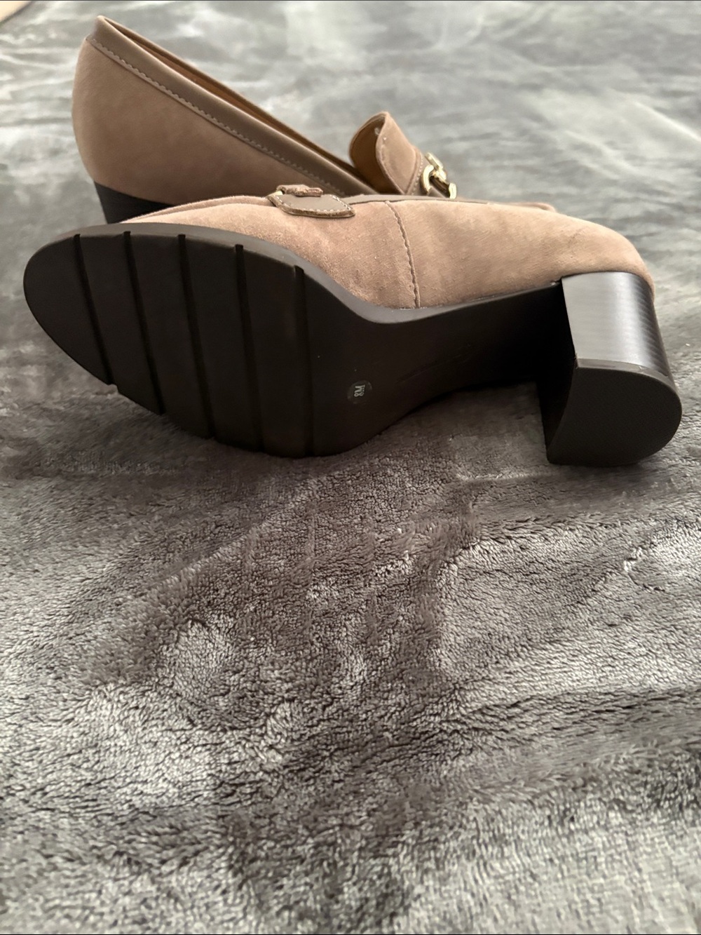 Gianni Bini Taupe Suede Loafers with Gold Horsebit - Picture 5 of 7